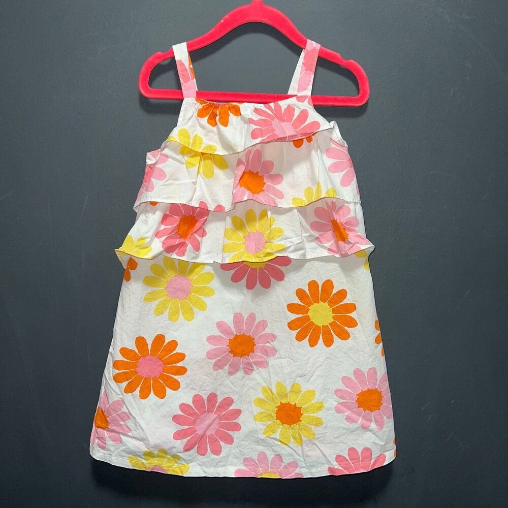 Hanna Andersson Girls Sun Dress 100cm 4T Floral Ruffles Sleeveless